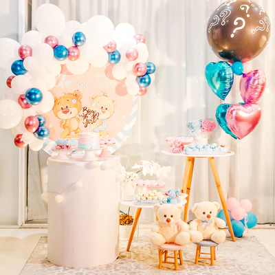 Teddy Bear Gender Reveal Theme With Balloons Arches